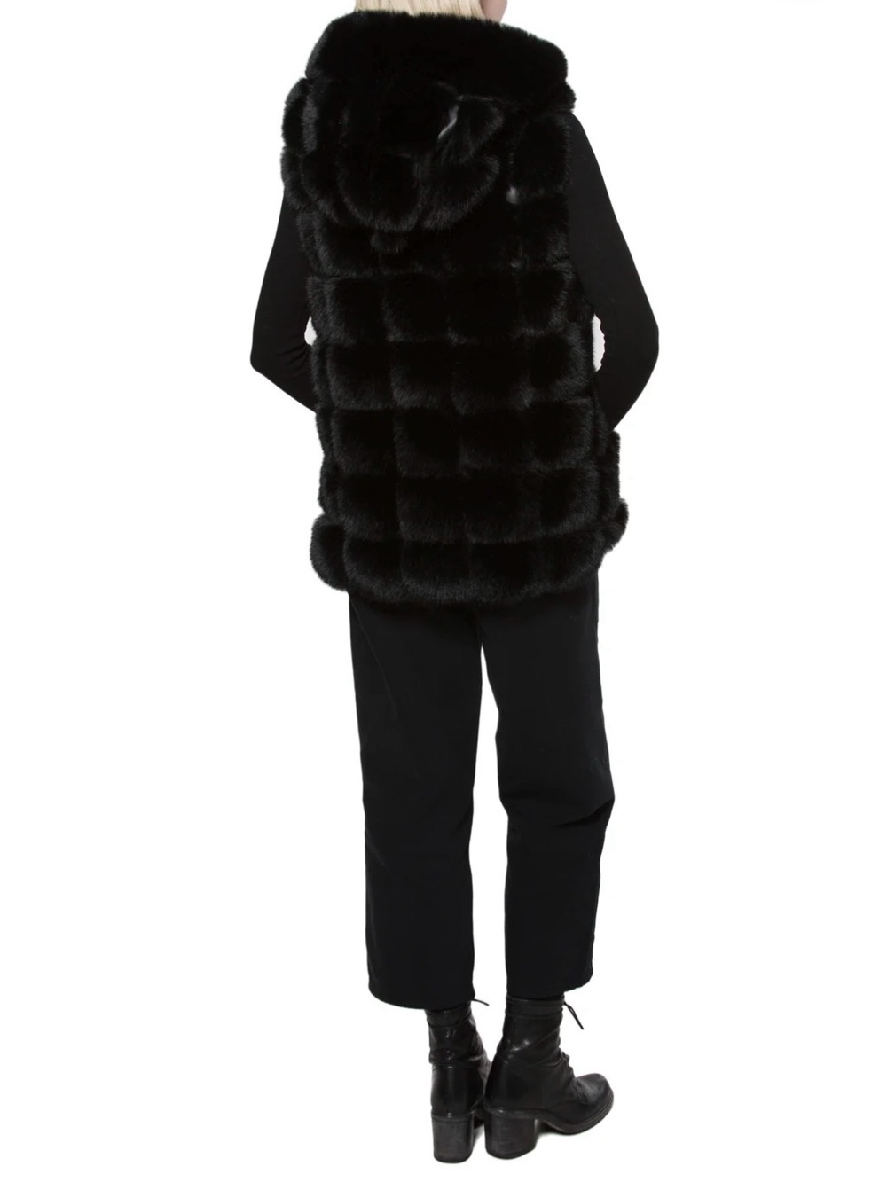 Black Faux Fur Hooded Vest for Women